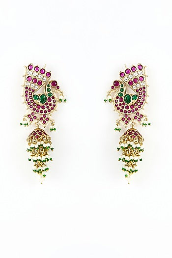 Gold Finish Kundan Polki & Pearl Jhumka Earrings