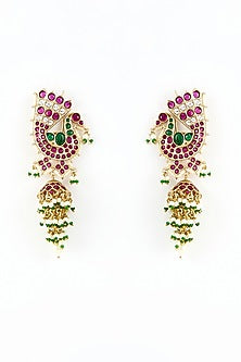 Gold Finish Kundan Polki & Pearl Jhumka Earrings