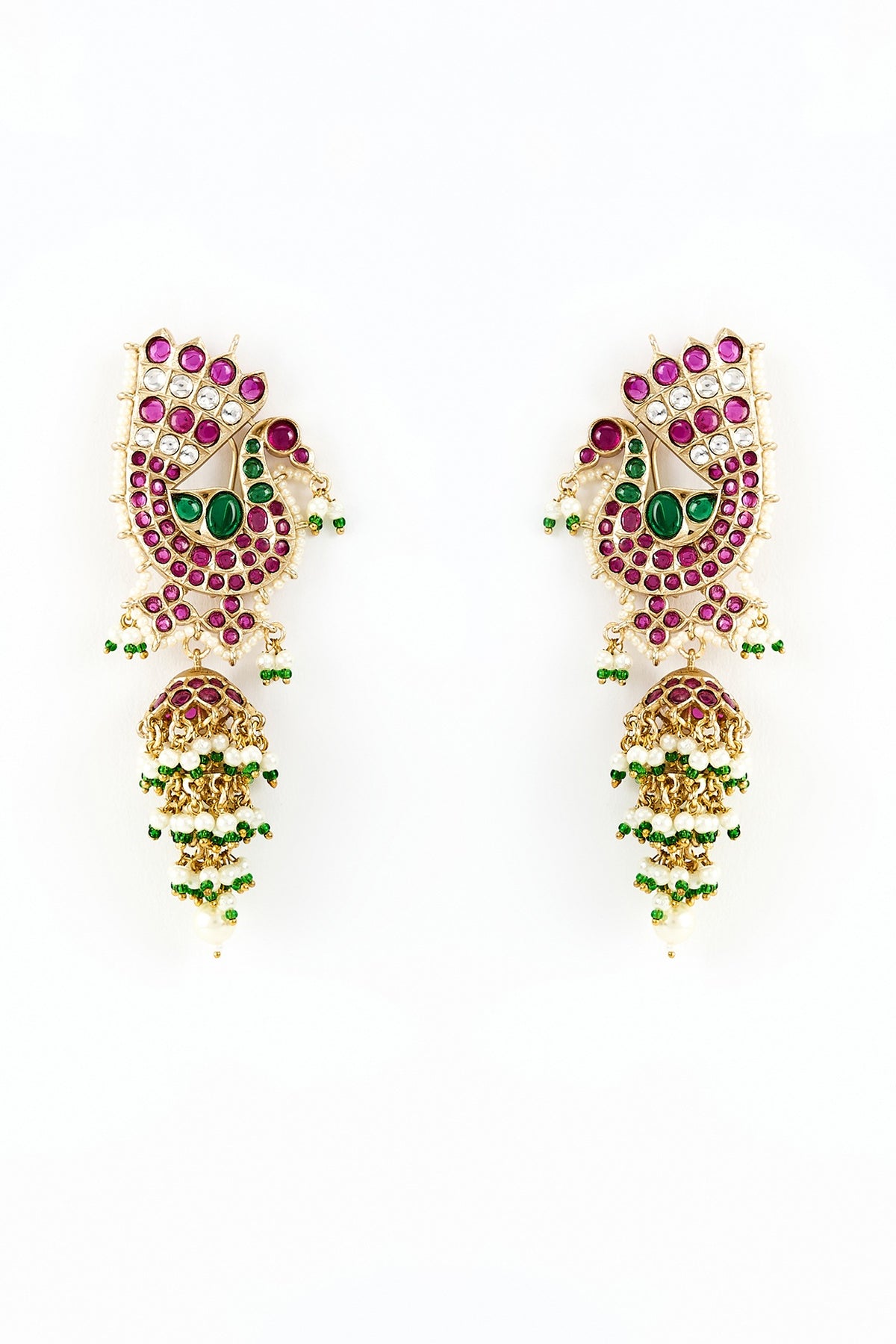 Gold Finish Kundan Polki & Pearl Jhumka Earrings