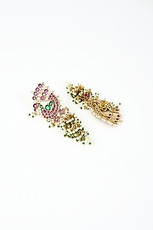 Gold Finish Kundan Polki & Pearl Jhumka Earrings