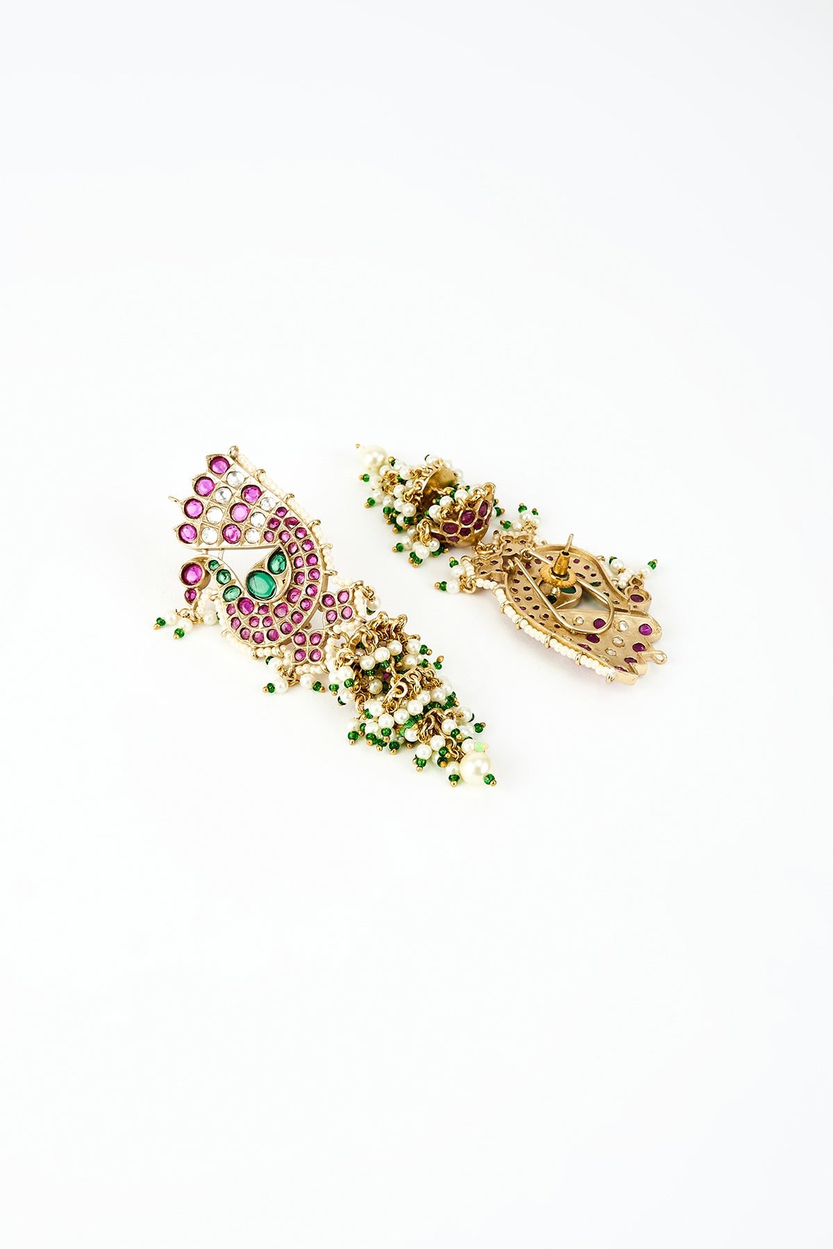 Gold Finish Kundan Polki & Pearl Jhumka Earrings