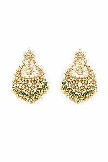 Gold Finish Kundan Polki Chandbali Earrings