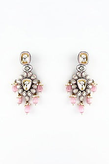 White Finish Zircon & Pink Pearl Dangler Earrings