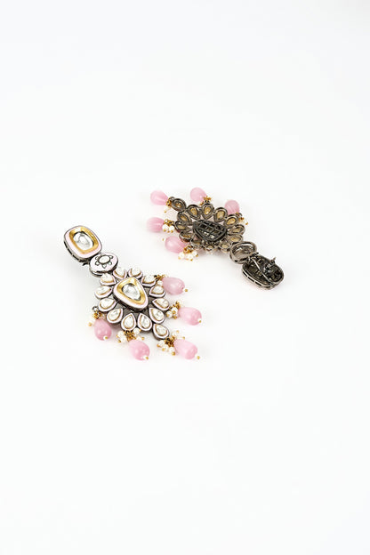 White Finish Zircon & Pink Pearl Dangler Earrings