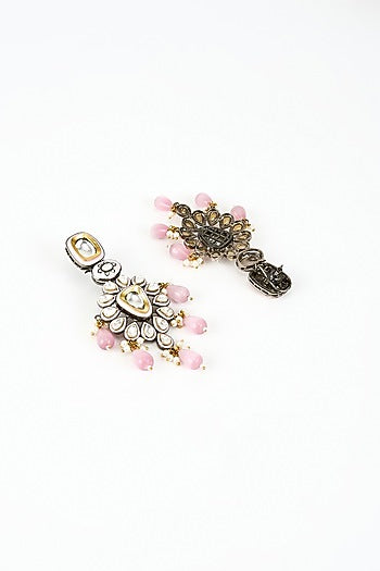 White Finish Zircon & Pink Pearl Dangler Earrings
