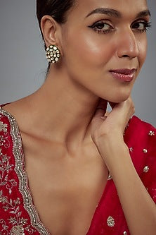White Finish Kundan Polki Stud Earrings