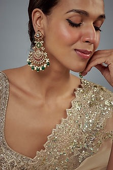 Gold Finish Kundan Polki & Pearl Dangler Earrings