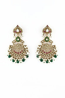 Gold Finish Kundan Polki & Pearl Dangler Earrings