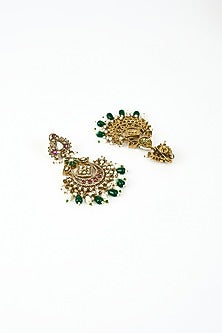 Gold Finish Kundan Polki & Pearl Dangler Earrings