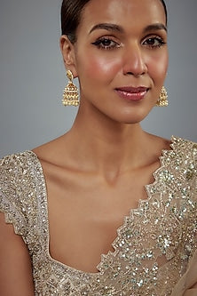 Gold Finish Kundan Polki & Pearl Jhumka Earrings