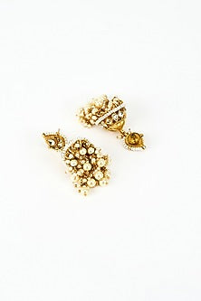 Gold Finish Kundan Polki & Pearl Jhumka Earrings