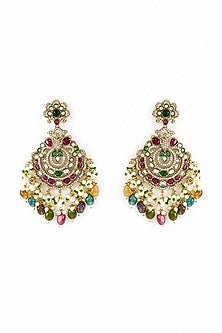 Gold Finish Kundan Polki & Pearl Dangler Earrings