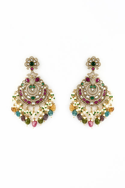 Gold Finish Kundan Polki & Pearl Dangler Earrings