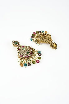 Gold Finish Kundan Polki & Pearl Dangler Earrings