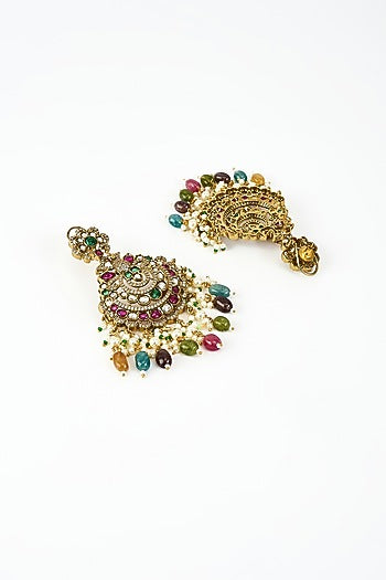 Gold Finish Kundan Polki & Pearl Dangler Earrings