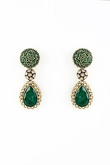 Gold Finish Kundan Polki & Pearl Dangler Earrings