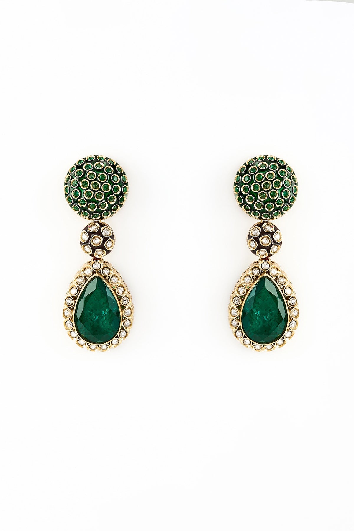 Gold Finish Kundan Polki & Pearl Dangler Earrings