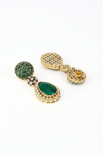 Gold Finish Kundan Polki & Pearl Dangler Earrings