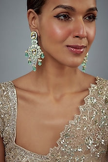 Gold Finish Kundan Polki & Pearl Dangler Earrings