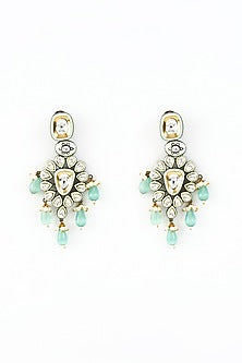 Gold Finish Kundan Polki & Pearl Dangler Earrings
