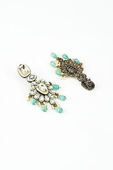 Gold Finish Kundan Polki & Pearl Dangler Earrings