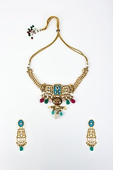 Gold Finish Kundan Polki Choker Necklace Set