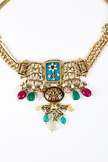 Gold Finish Kundan Polki Choker Necklace Set