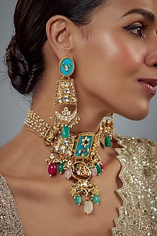 Gold Finish Kundan Polki Choker Necklace Set