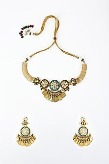 Gold Finish Kundan Polki Choker Necklace Set