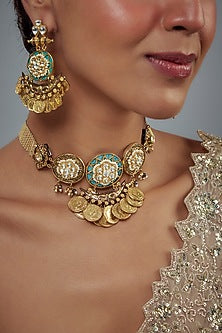 Gold Finish Kundan Polki Choker Necklace Set