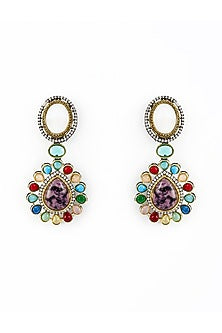 Gold Finish Zircon & Ruby Stone Long Necklace Set