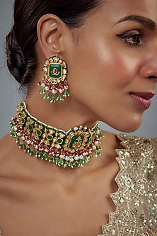 Gold Finish Kundan Polki Choker Necklace Set