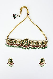 Gold Finish Kundan Polki Choker Necklace Set