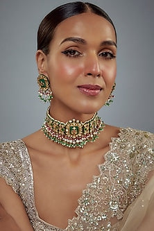 Gold Finish Kundan Polki Choker Necklace Set