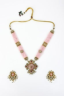 Gold Finish Kundan Polki Long Necklace Set