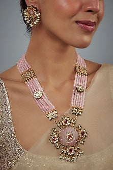 Gold Finish Kundan Polki Long Necklace Set