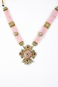 Gold Finish Kundan Polki Long Necklace Set