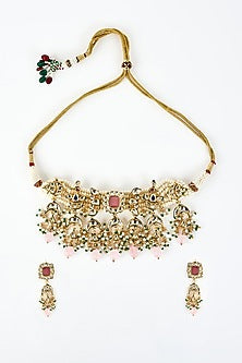 Gold Finish Kundan Polki Choker Necklace Set