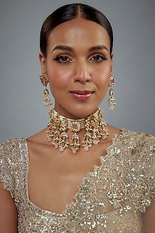 Gold Finish Kundan Polki Choker Necklace Set