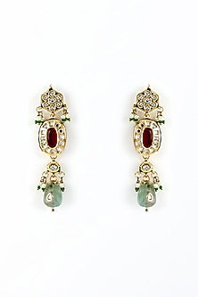 Gold Finish Zircon & Ruby Stone Long Necklace Set