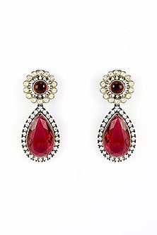 Gold Finish Zircon & Ruby Stone Long Necklace Set