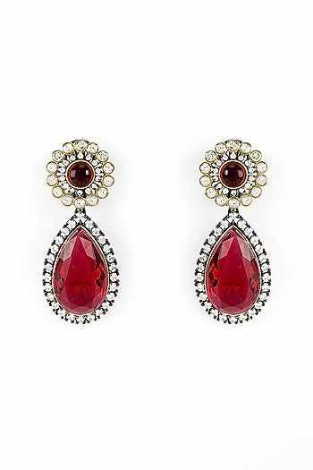 Gold Finish Zircon & Ruby Stone Long Necklace Set
