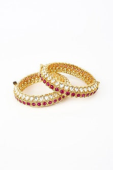Gold Finish Kundan Polki Bangles (Set Of 2)