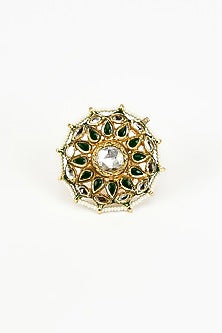 Gold Finish Kundan Polki & Pearl Ring