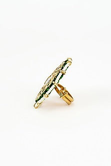 Gold Finish Kundan Polki & Pearl Ring