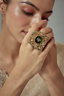 Gold Finish Kundan Polki Ring