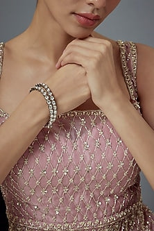 White Finish Zircon Bangles (Set Of 2)