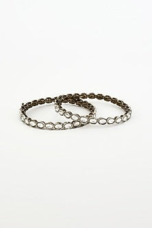 White Finish Zircon Bangles (Set Of 2)