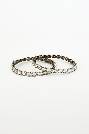 White Finish Zircon Bangles (Set Of 2)