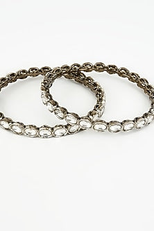 White Finish Zircon Bangles (Set Of 2)
